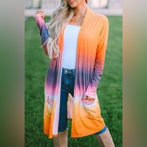 NWT orange purple tie dye ombre cardigan size small